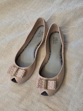 Jason Wu Melissa Pink Peep-Toe Flats with Bow Detail